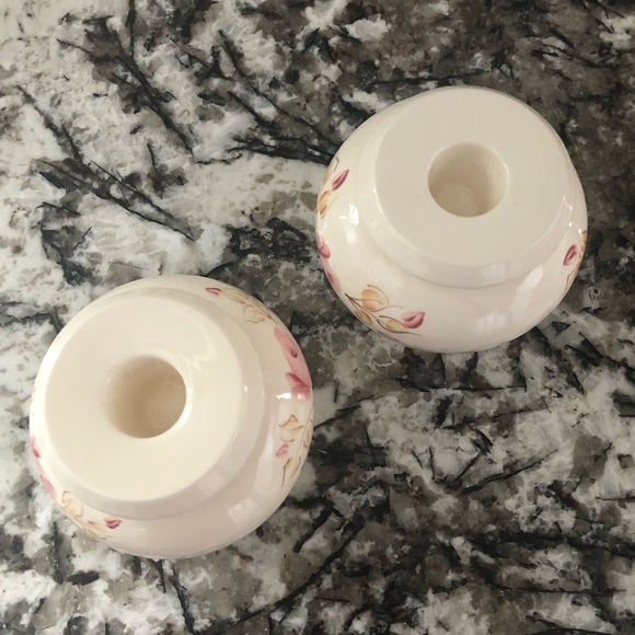 Vintage Hand Painted Ceramic Taper Candleholders Pink Roses by Lasting Products - Picture 4 of 9